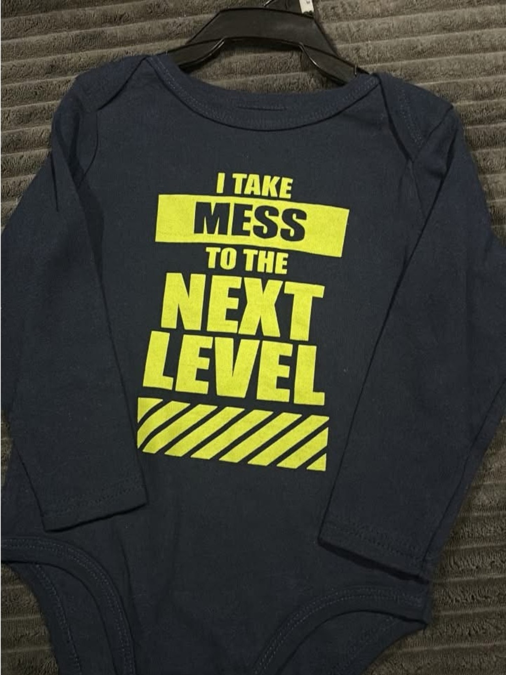 Navy Long-Sleeve Baby Bodysuit with Neon Yellow Graphic